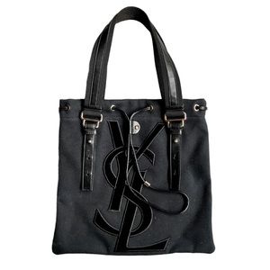YSL Yves Saint Laurent Vintage Iconic Black Canvas Tote